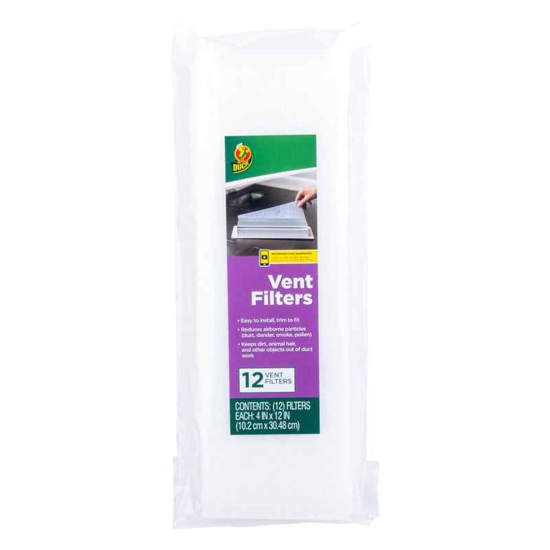 Duck Brand Air Vent Filters, Reduce Airborne Particles like Dust, Dander, Pollen and Trap Debris in your Ventilation System, Air Register Vent Filters for Home, 4 In. x 12 In., 12-Pack, White - Image 1