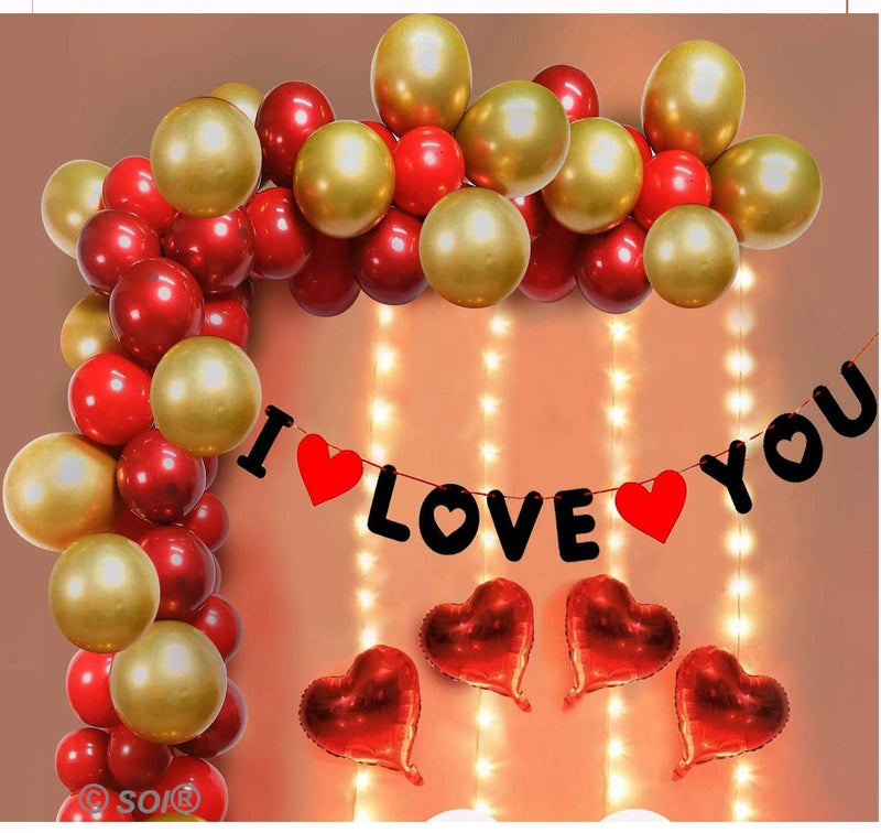 SOI Valentine Day Decoration Items - Pack of 33 Pcs | Valentines Decoration Items for Husband, Wife | Valentines Day Decoration | Love Decoration Items for Bedroom | I Love You Banner for Decoration - Image 1