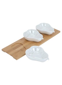 Alsaif Gallery Beige porcelain fruit-shaped yogurt set with wooden plate, 3 pieces  - Image 2