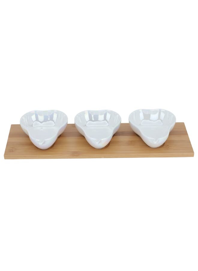 Alsaif Gallery Beige porcelain fruit-shaped yogurt set with wooden plate, 3 pieces  - Image 1