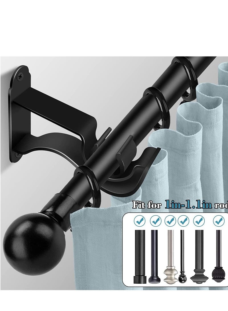 كابتن تيك Curtain Rod Bracket Heavy Duty Holders Black Hooks Hangers for Wall Drapery Single Support Brackets 1 Inch Drape Poles Set of 6 - Image 5