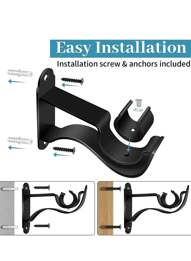 كابتن تيك Curtain Rod Bracket Heavy Duty Holders Black Hooks Hangers for Wall Drapery Single Support Brackets 1 Inch Drape Poles Set of 6 - Image 2