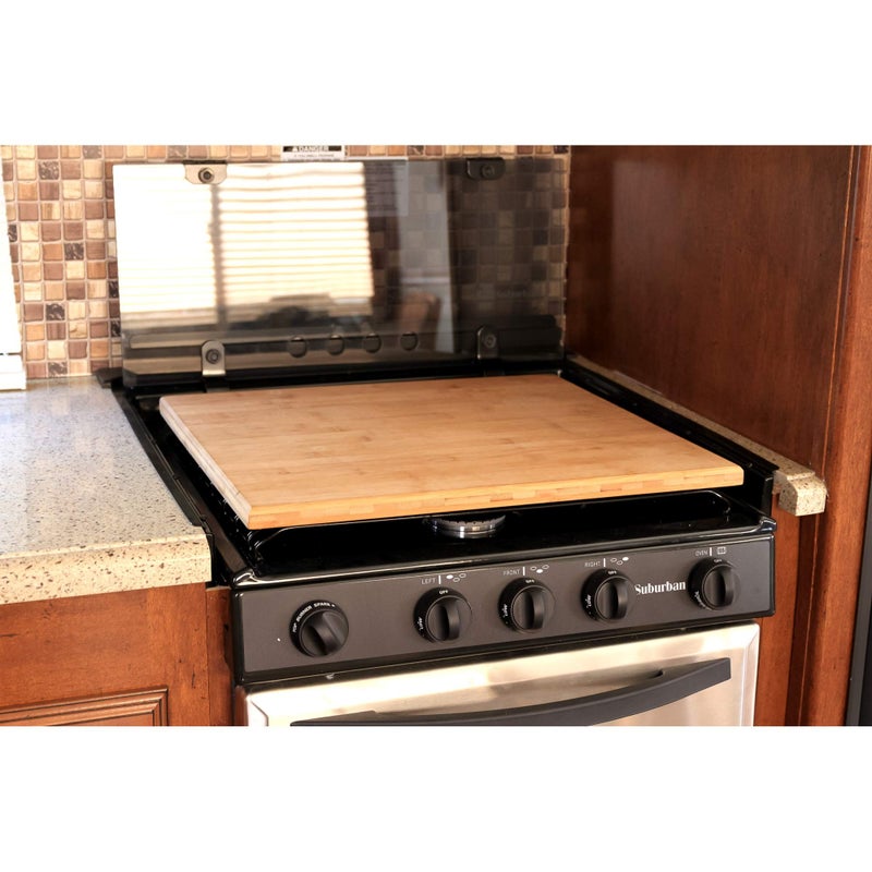 Camco Camper/RV Silent Top Stovetop Cover - Features Natural Bamboo Design w/Non-Toxic Protective Finish & 4 Non-Slip Rubber Feet - Fits Most 3 or 4 Burner RV Stoves | 19.5” x 17” x .75” (43571) - Image 4