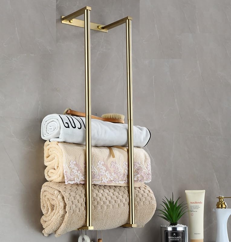 YWHWLX Bathroom Towel Rack for Rolled Towels, Wall Mounted Towel Storage Rack for Bathroom Organization, Stainless Steel Towel Storage Holder Can Holds Up to 6 Large Bath Towels (Gold) - Image 1