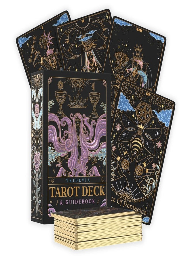 Calmoura Tridevia Tarot Cards with Guide Book (78 Cards) - Rider-Waite Inspired Tarot Deck with Meanings for Beginners and Experts - Intricate Golden Details and Luxurious Gilded Edges - Image 1