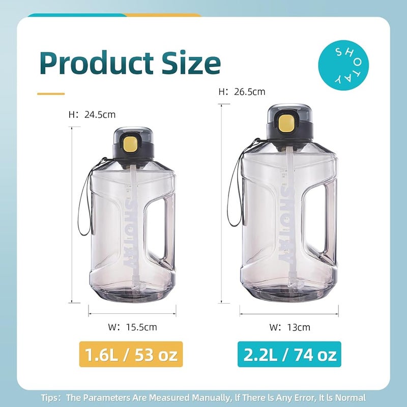 SHOTAY Sports Water Bottles 1L/1.5L/2L With USA Tritan Material 100% BPA Free And Leakproof, Half Gallon One Click Open Water Jug for School, Fitness And Outdoor Sports. - Image 2