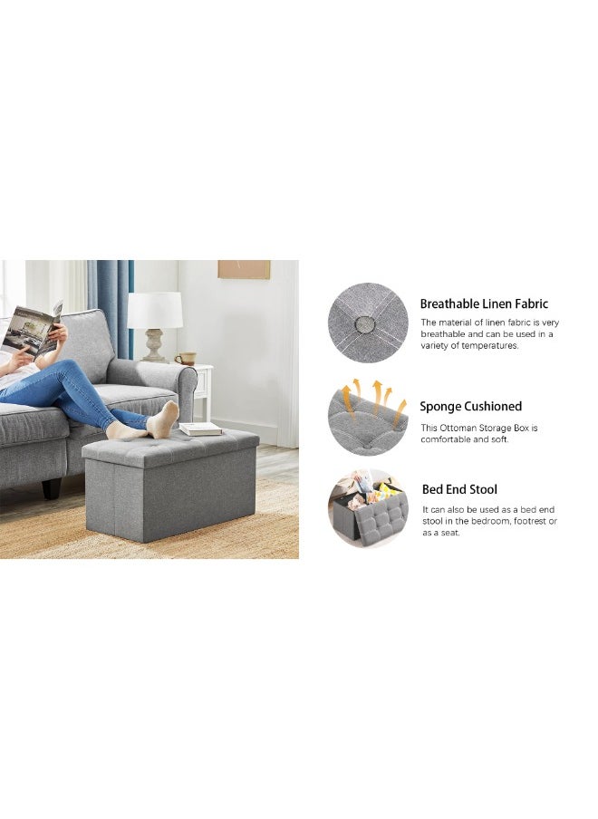 30 Inches Folding 110L Storage Ottoman Bench, Linen Fabric Footrest with Memory Foam Padded Seat Holds Up to 350 Lbs. Suitable for Living Room, Bedroom, Office and Hallway - pzsku/ZAC966AB39B9EB3F5DAA0Z/45/_/1739956474/fd42d502-fbd5-4a52-ab09-f89e837f1086