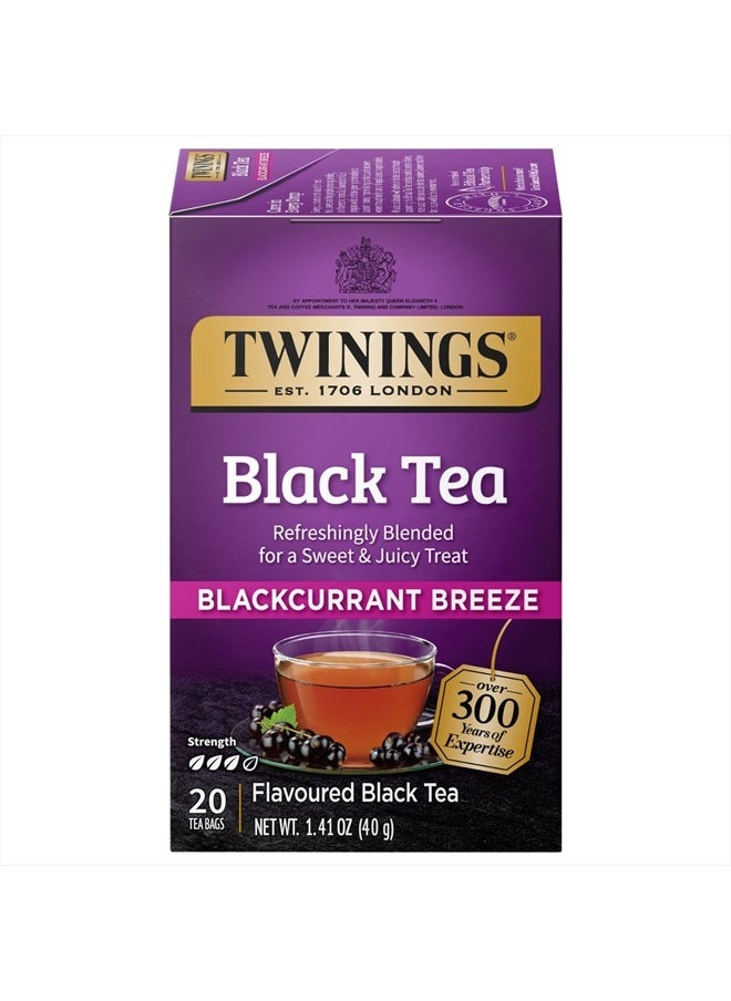 Twinings of London Premium Blackcurrant Breeze Black Tea, Strong and Distinctive Black Tea, Sweet and Tangy Black Currant Tea Taste, 20 Tea Bags  - Image 1