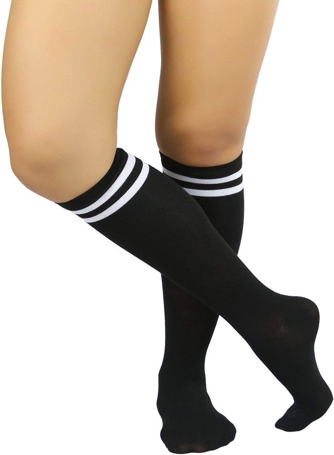 جوارب نسائية سوداء طويلة تصل إلى الركبة من الأكريليك من ToBeInStyle مع خطين أبيضين في الأعلى - Image 5