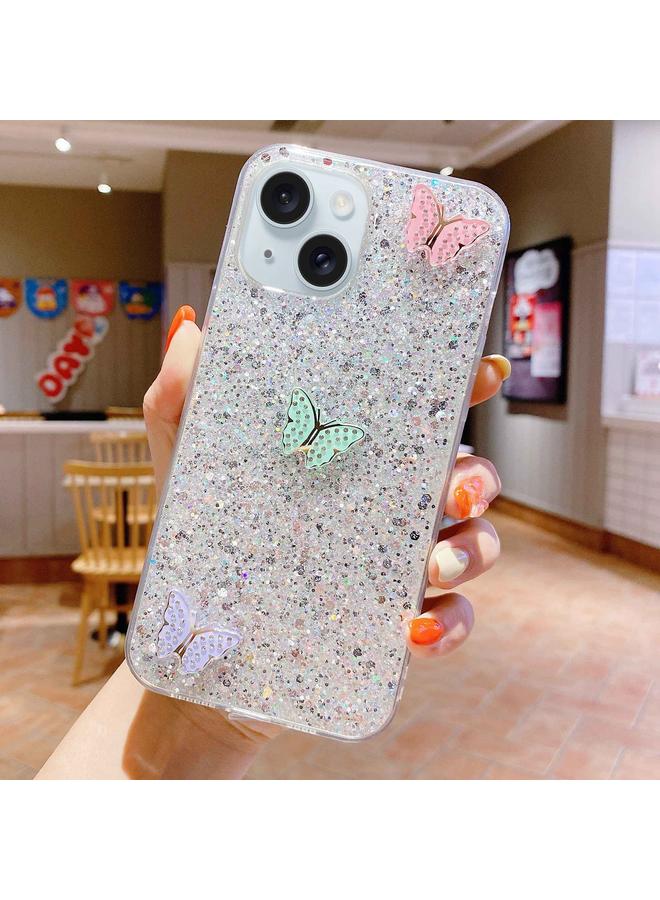 إيروريكس جراب لهاتف iPhone 15 مصنوع من مادة TPU الإيبوكسي ومرصع بالترتر وأحجار الراين الملونة والفراشات - Image 1