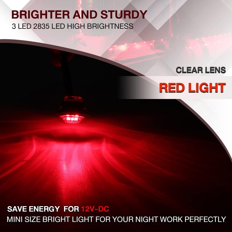 TMH 10 Pcs 3/4" Inch Mount Clear White LENS & RED LED Clearance Markers - Image 5