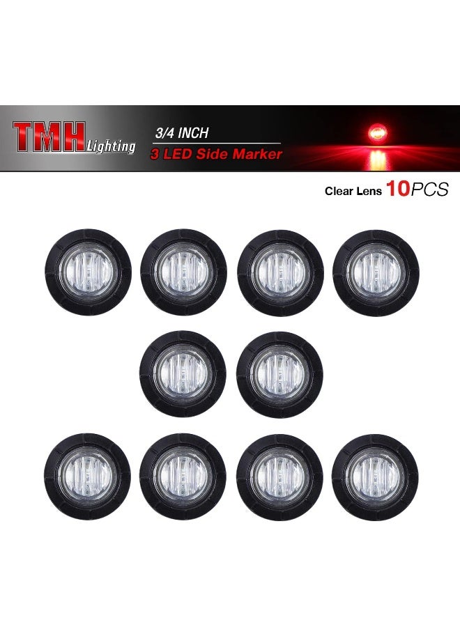 TMH 10 Pcs 3/4" Inch Mount Clear White LENS & RED LED Clearance Markers - Image 2