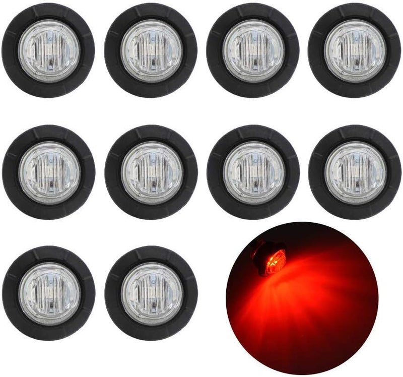 TMH 10 Pcs 3/4" Inch Mount Clear White LENS & RED LED Clearance Markers - Image 1