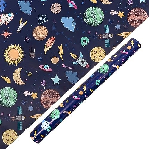 Skywalk Colorful Space theme Gift Wrapping Paper Sheets Set of 25 (Size-19.5 x 29.5), Perfect for Wrapping kids Gifts SWGP-66 - Image 1