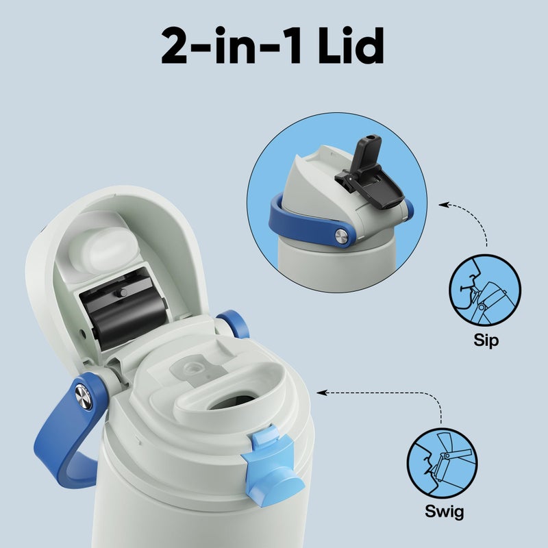 ENCOOL Insulated Water Bottle with Straw - Encool Stainless Steel Water Bottle with Push Button Lid, Leak-Proof & BPA-Free, Keeps Cold for 24 Hours for Sports, Travel, Gym (24 oz, Quill Grey-Blue) - Image 3