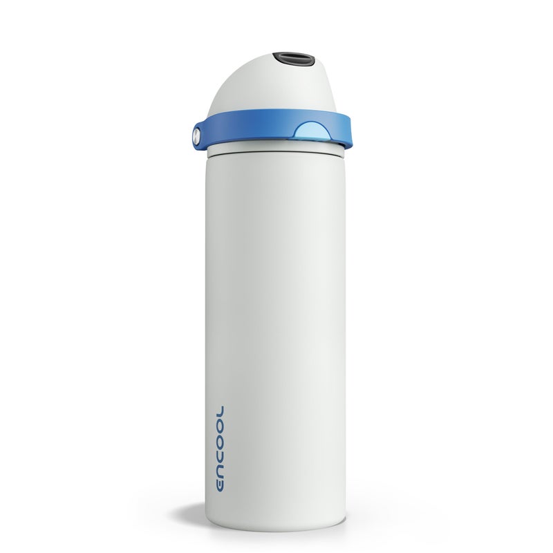 ENCOOL Insulated Water Bottle with Straw - Encool Stainless Steel Water Bottle with Push Button Lid, Leak-Proof & BPA-Free, Keeps Cold for 24 Hours for Sports, Travel, Gym (24 oz, Quill Grey-Blue) - Image 1