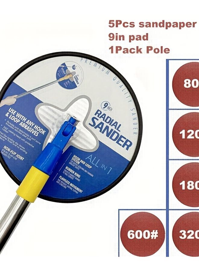 9 Inch Blue Drywall Sander With 5 Sandpaper Pads 360 Rotating Head - Image 2