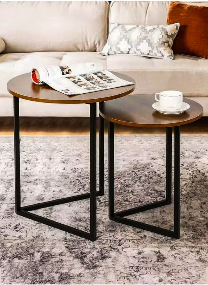 DBLEW - 3 Pieces Round Nesting Side Table Set Minimalist Coffee Tables Wood Top Accent Tables Industrial End Tables For Home Office Living Room Hall And Small Spaces Sofa Centre Teapoy Table Dark Walnut - Image 1