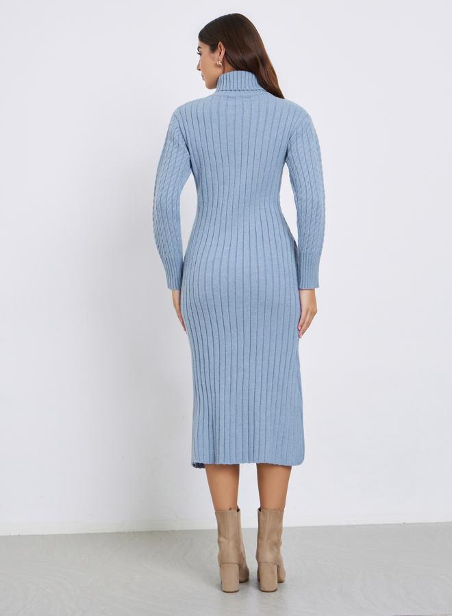 ستايلي فستان ميدي سويتر أزرق مضلع - Image 5