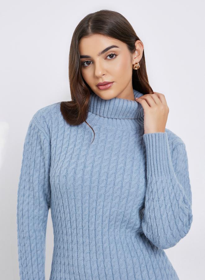 ستايلي فستان ميدي سويتر أزرق مضلع - Image 4