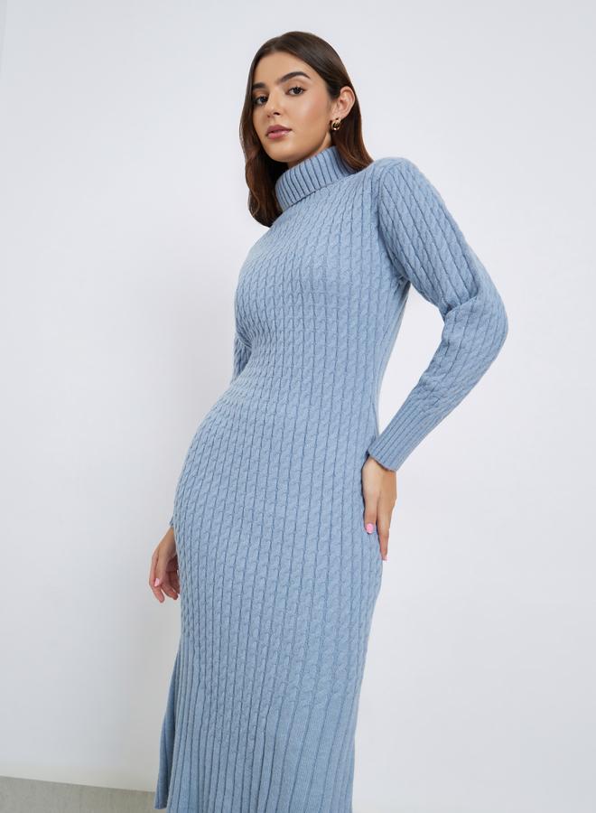 ستايلي فستان ميدي سويتر أزرق مضلع - Image 3