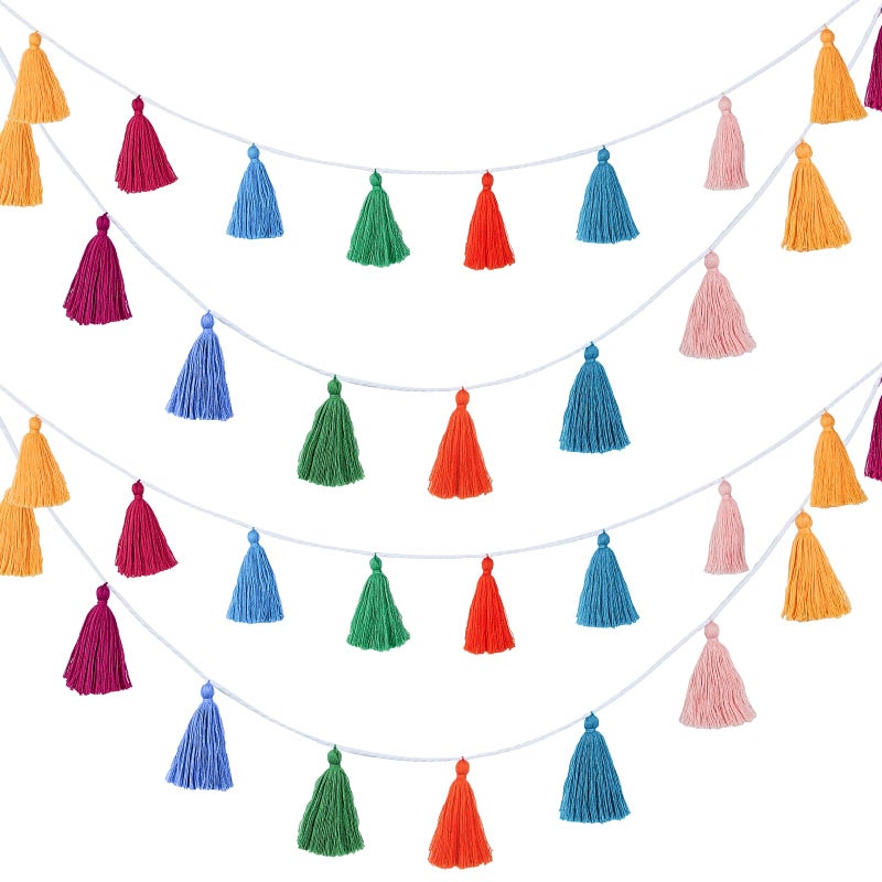 4 Pcs Rainbow Tassel Garland Boho Colorful Garland Banner Decor Wall Hanging for Home Classroom Decoration Wedding Birthday Baby Shower Party Supplies Pre AssembledTassel in 31 Inches
