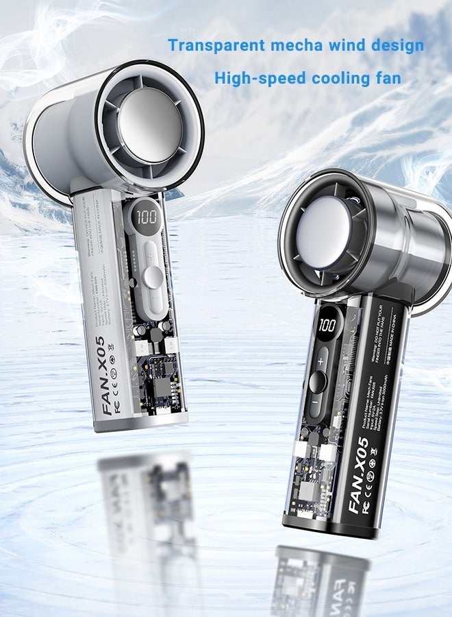 Aijmil مروحة يدوية، مروحة توربو مع تبريد ثلجي، مروحة صغيرة، مروحة محمولة، 100 سرعة قابلة للتعديل، بطارية 3000 مللي أمبير/ساعة، مروحة مكياج صغيرة قابلة لإعادة الشحن، للتخييم/السفر، لون أبيض - Image 4