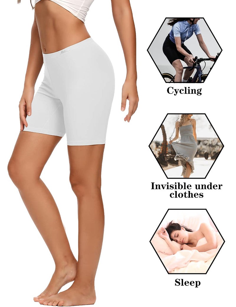 Molasus Womens Cotton Boxer Shorts Underwear Anti Chafing Bike Shorts(Regular & Plus Size), White, XX-Large - Image 5