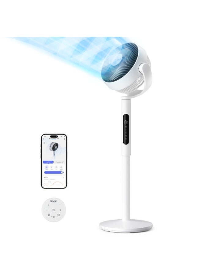 Levoit 20dB Quiet Smart Pedestal Fans for Bedroom, 950CFM Ultra-High Airflow, 12H Timer with WiFi/Voice/Remoter, 43'' Auto 120°+90° Oscillating Standing Fan, 12 Speeds, 4 Modes, DC Motor 25.0 W LPF-R432S-WAE white