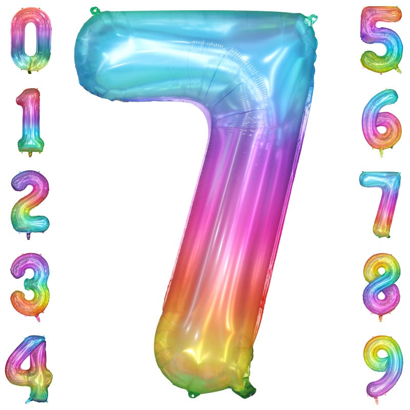 PatiCool 40 Inch Rainbow Number Balloon 7, Large Number Foil Balloons Mylar for Girl Boy Birthday Party Celebration Decorations Supplies, Digital Balloons for Wedding Anniversary Events Decorations - Image 1