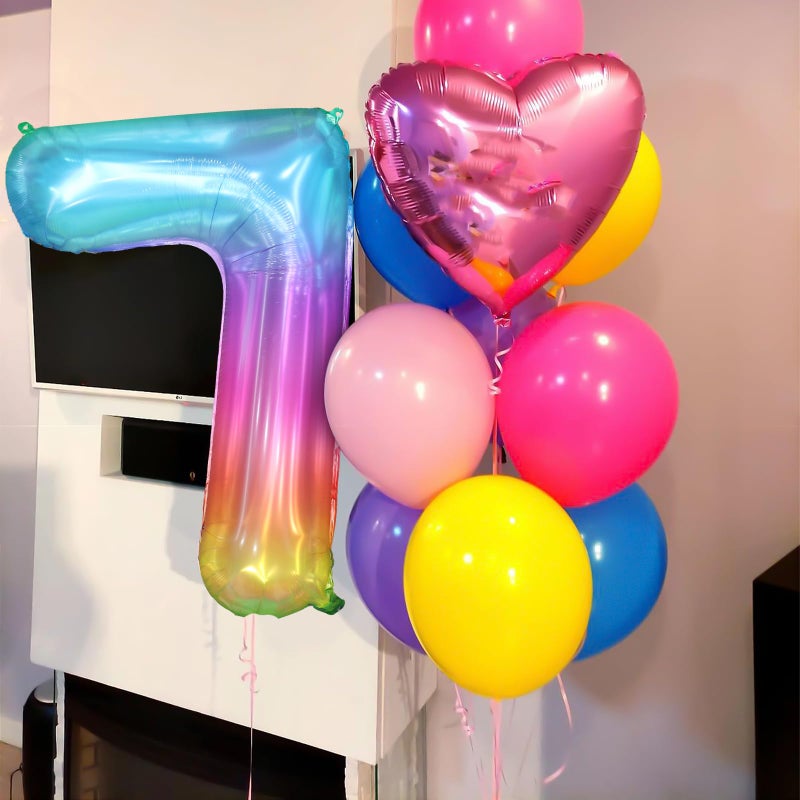 PatiCool 40 Inch Rainbow Number Balloon 7, Large Number Foil Balloons Mylar for Girl Boy Birthday Party Celebration Decorations Supplies, Digital Balloons for Wedding Anniversary Events Decorations - Image 5