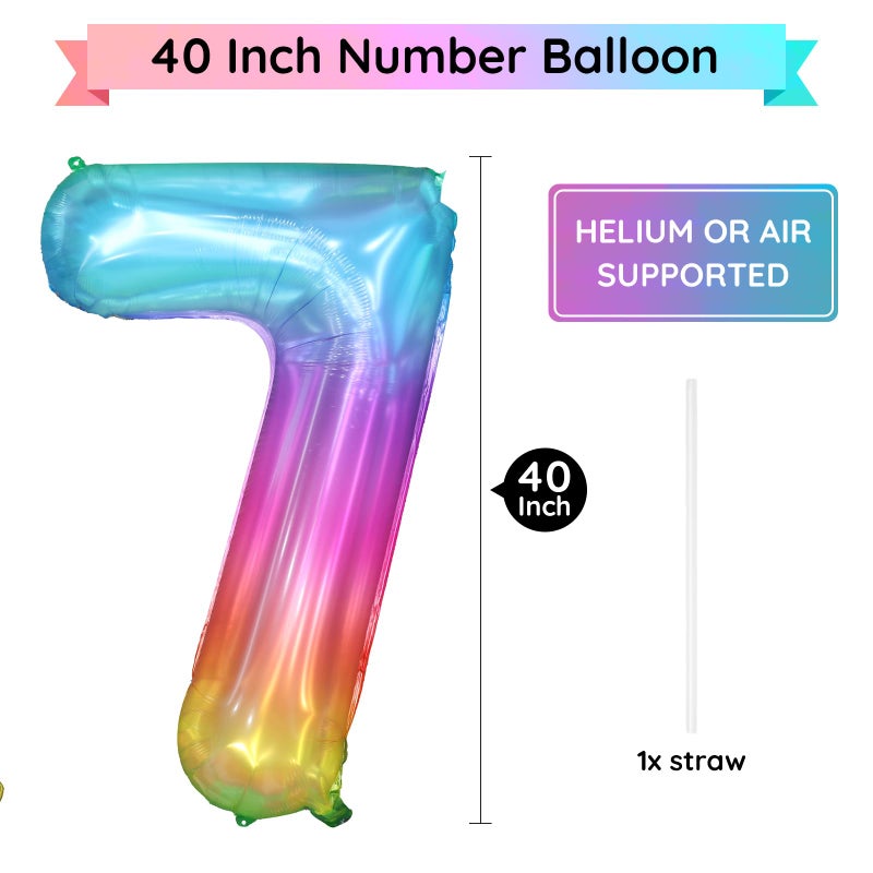 PatiCool 40 Inch Rainbow Number Balloon 7, Large Number Foil Balloons Mylar for Girl Boy Birthday Party Celebration Decorations Supplies, Digital Balloons for Wedding Anniversary Events Decorations - Image 2