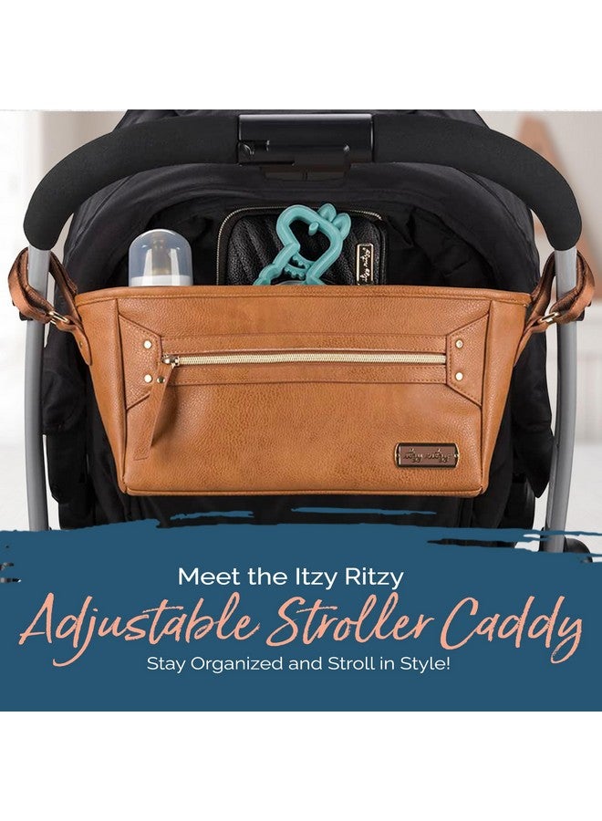 Itzy Ritzy Adjustable Stroller Caddy/Organizer - Stroller Organizer Bag Featuring Front Zippered Pocket, 2 Built-in Interior Pockets & Adjustable Straps to Fit Nearly Any Stroller (Cognac) - Image 3