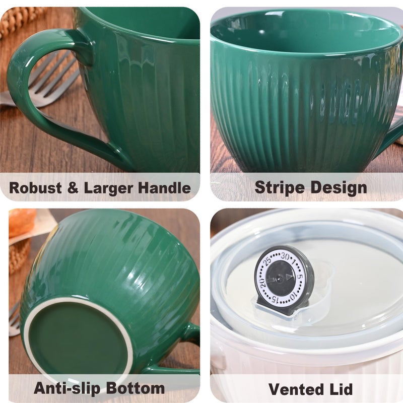 Hoilse Ceramic Soup Mug with Lid, 24oz Large Soup Cup with Handle, Microwave Soup Bowl for Breakfast Cereal, Oatmeal, Overnight Oats, Coffee, Salad, Dishwasher Safe,Housewarming Wedding Gift ,1PC (Green) - Image 4
