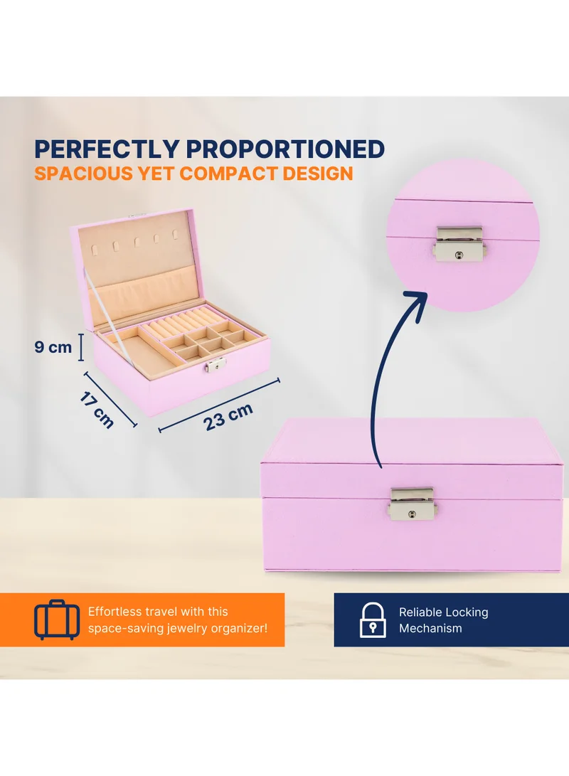 AC&L AC&L Jewelry Organizer Box For Girls And Women, PU Leather 2 Layer Jewellery Storage Box Case For Earing, Necklace, Bracelet, Rings And Accessories (Pink)