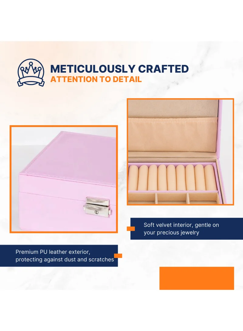 AC&L AC&L Jewelry Organizer Box For Girls And Women, PU Leather 2 Layer Jewellery Storage Box Case For Earing, Necklace, Bracelet, Rings And Accessories (Pink)