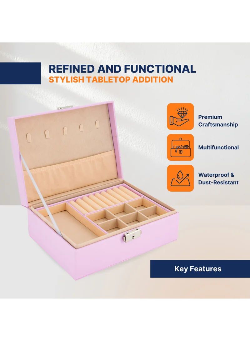 AC&L AC&L Jewelry Organizer Box For Girls And Women, PU Leather 2 Layer Jewellery Storage Box Case For Earing, Necklace, Bracelet, Rings And Accessories (Pink)