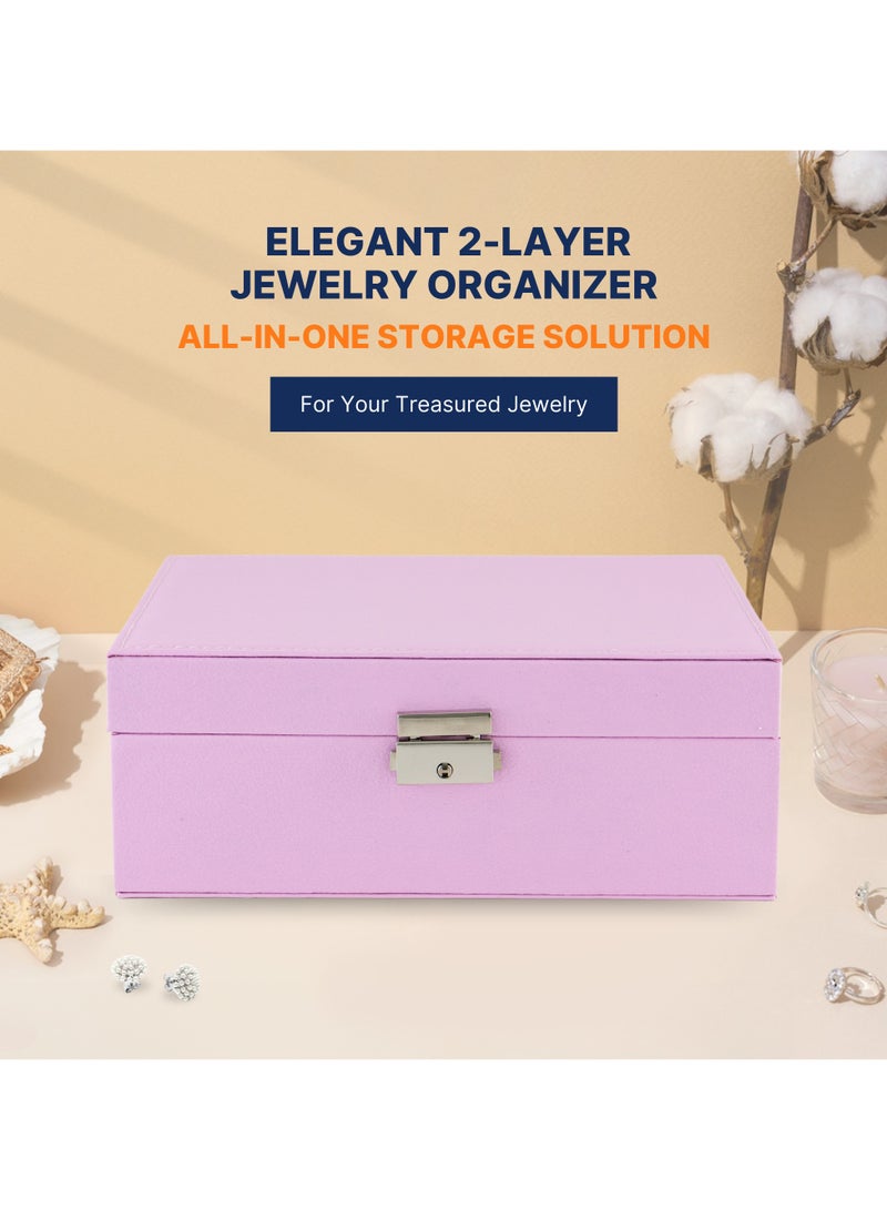 AC&L AC&L Jewelry Organizer Box For Girls And Women, PU Leather 2 Layer Jewellery Storage Box Case For Earing, Necklace, Bracelet, Rings And Accessories (Pink)  - Image 2