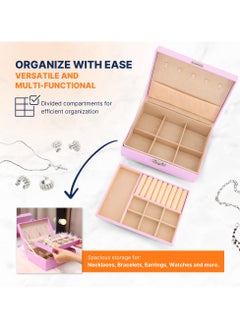 AC&L AC&L Jewelry Organizer Box For Girls And Women, PU Leather 2 Layer Jewellery Storage Box Case For Earing, Necklace, Bracelet, Rings And Accessories (Pink)  - Image 5