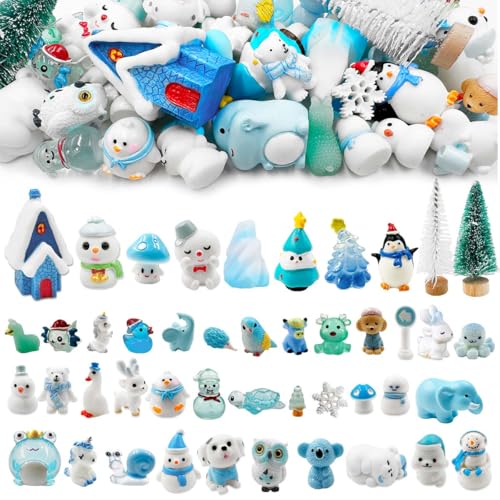 Suartus Christmas Miniature Figurines - 46 Winter Mini Resin Animal Figurines Tiny Christmas Figures Model Statue Ornaments for Xmas Fairy Garden Moss Landscape Potted Plant Snow Globes Home Decor - Image 1