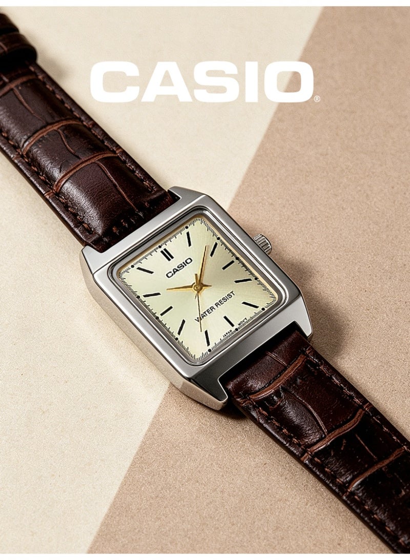 CASIO Women's Vintage Square Analog Watch, Chrome Plated Case, Cream Beige Dial, Dark Brown Croc Leather Strap, 3ATM Water Resistant LTP-V007L-9E - Image 1