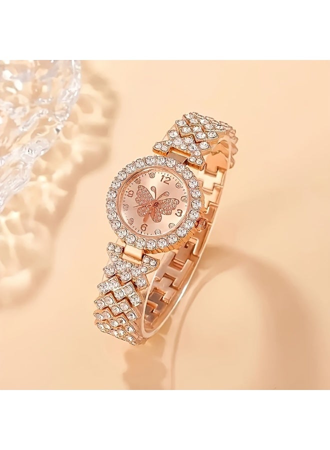 Fashion Accessories طقم من قطعتين من ساعات الكوارتز الأنيقة على شكل فراشة مع مجوهرات - حركة كوارتز دقيقة، متينة، عصرية | هدية مثالية للنساء، وخاصة في عيد الأم، وعيد الحب، والمناسبات الخاصة الأخرى - Image 2