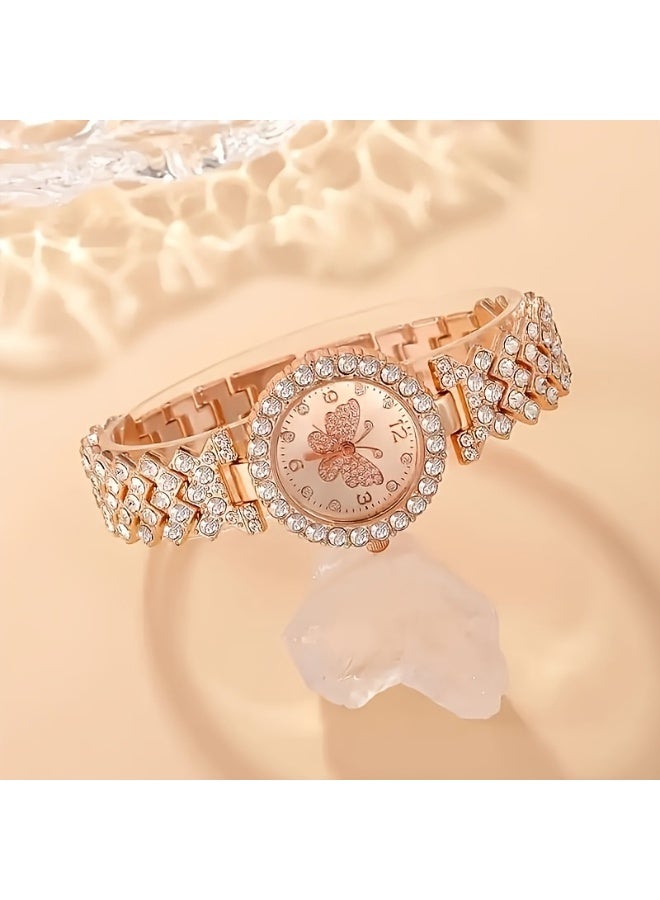 Fashion Accessories طقم من قطعتين من ساعات الكوارتز الأنيقة على شكل فراشة مع مجوهرات - حركة كوارتز دقيقة، متينة، عصرية | هدية مثالية للنساء، وخاصة في عيد الأم، وعيد الحب، والمناسبات الخاصة الأخرى - Image 3