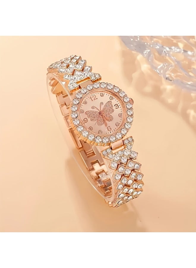 Fashion Accessories طقم من قطعتين من ساعات الكوارتز الأنيقة على شكل فراشة مع مجوهرات - حركة كوارتز دقيقة، متينة، عصرية | هدية مثالية للنساء، وخاصة في عيد الأم، وعيد الحب، والمناسبات الخاصة الأخرى - Image 4