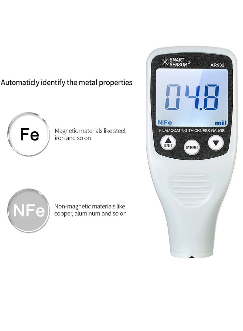 SMART SENSOR Digital Paint Coating Thickness Gauge Handheld Coatings Thickness Tester with Auto Function Fe/NF Probe Car Detector Automotive Coating Refinishing Cars Paint Tester Meter (0～1700um) - Image 3