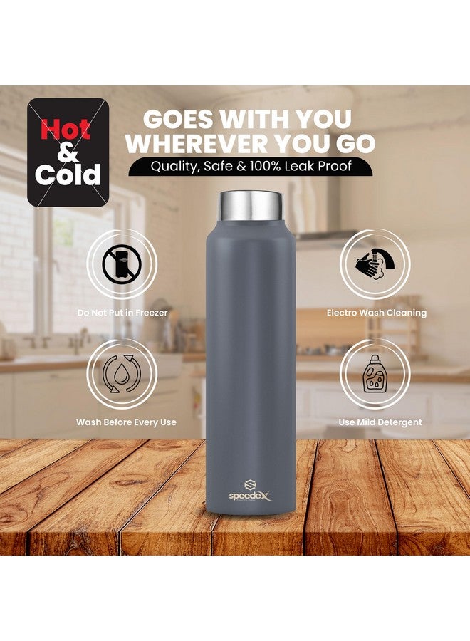 Speedex Stainless Steel Water Bottle 1 Ltr For Kids, Boys, Girls, 1 Litre Bottles for Gym, Sports, Fridge Use, School & Office (Steel Cap - Set of 1, Dark Grey) - Image 3