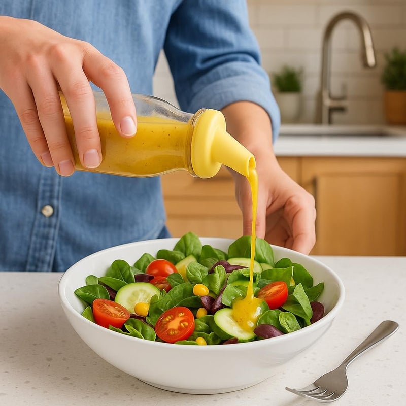 kitchentoolz Salad Dressing Shaker Bottle – 12oz Glass Bottle with Silicone Pour Spout and Tamper-Proof Lid for Sauces and Marinades - Pack of 2 - Image 3