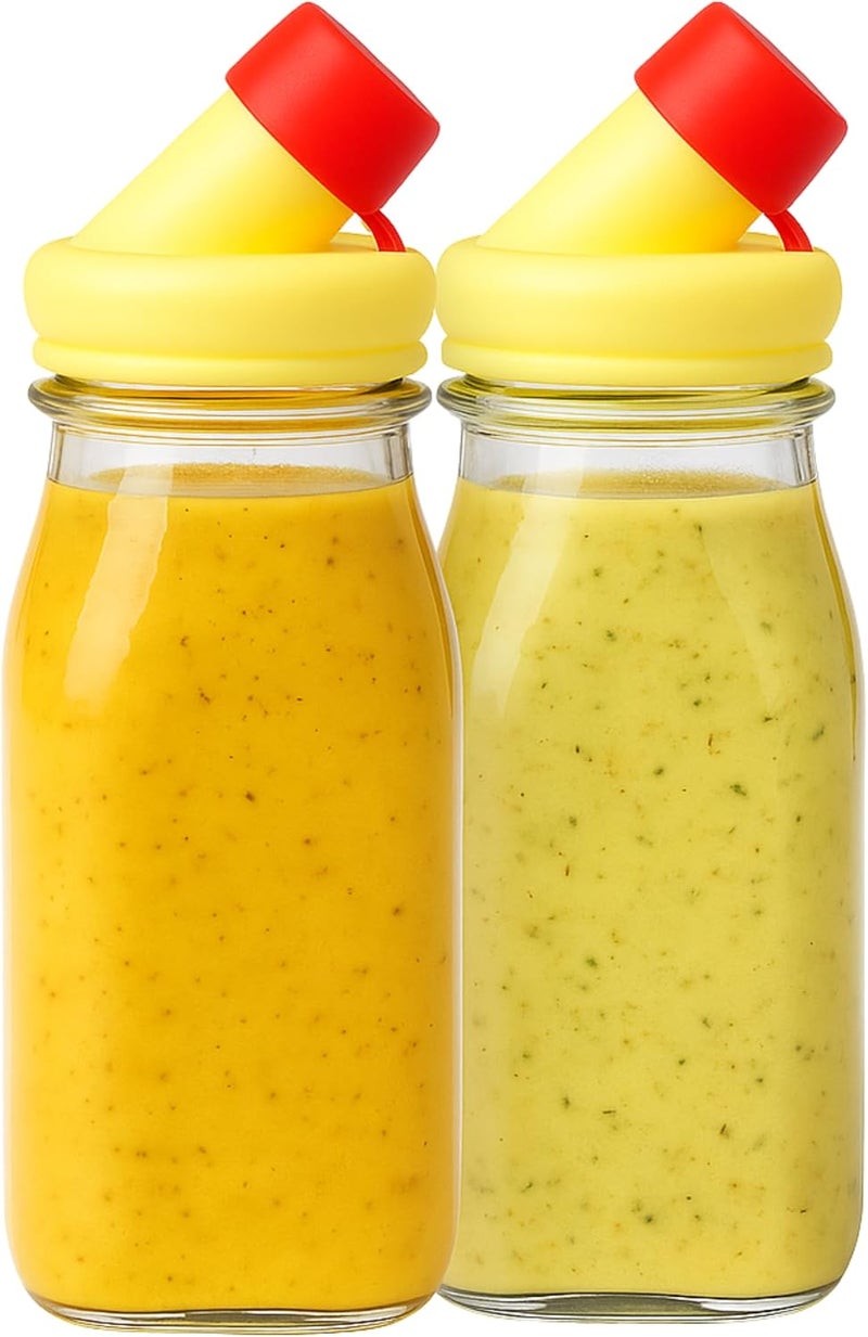 kitchentoolz Salad Dressing Shaker Bottle – 12oz Glass Bottle with Silicone Pour Spout and Tamper-Proof Lid for Sauces and Marinades - Pack of 2 - Image 1
