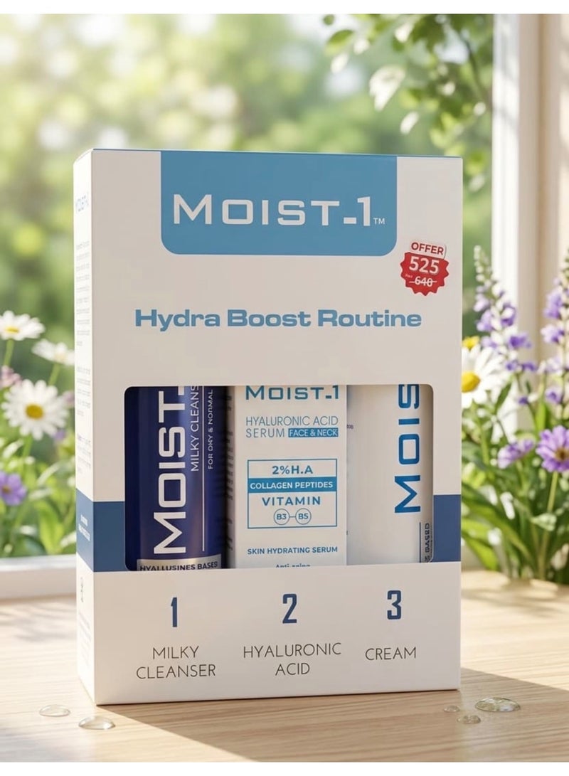 MOIST-1 MOIST.1 Hydra Boost Routine – Milky Cleanser – Hyaluronic Acid Serum Face & Neck 2% H.A Collagen Peptides Vitamin B3 B5 – Cream – Offer - Image 2