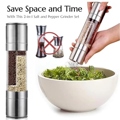 KINTEGOOD 2-in-1 Stainless Steel Salt and Pepper Grinder Set, Double Head Manual Mill, Refillable - Image 4